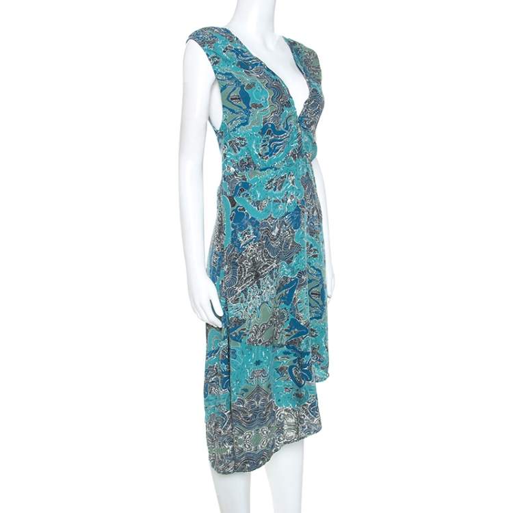 Pre Owned Zadig and Voltaire Blue Root Print Raw Edge Detail Dress M