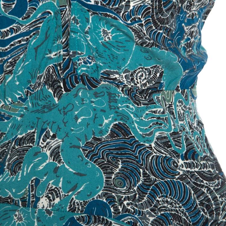 Pre Owned Zadig and Voltaire Blue Root Print Raw Edge Detail Dress M