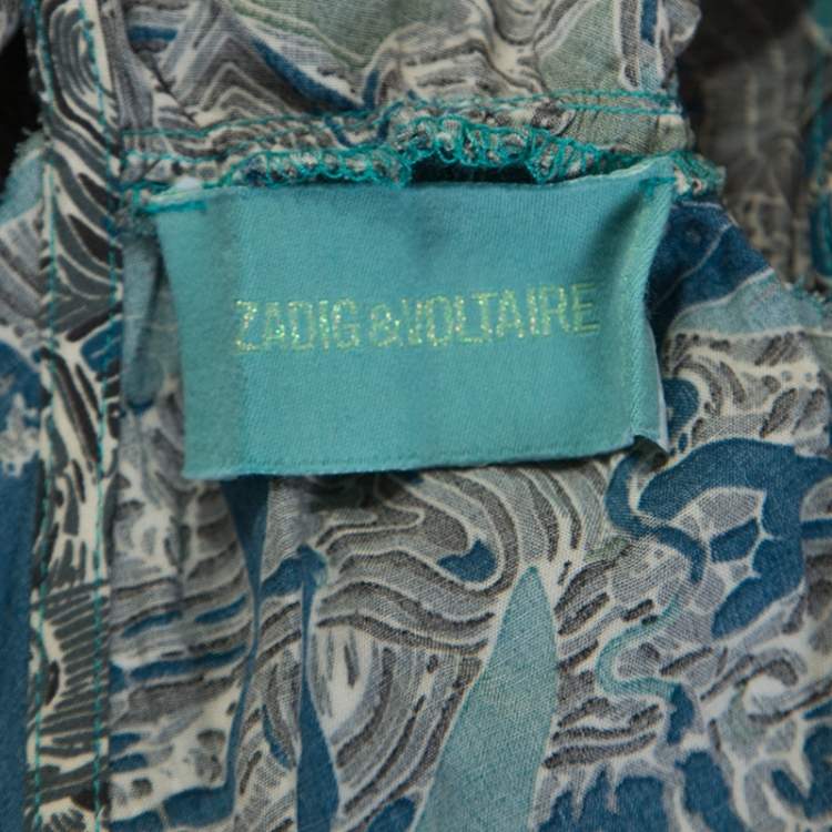 Pre Owned Zadig and Voltaire Blue Root Print Raw Edge Detail Dress M