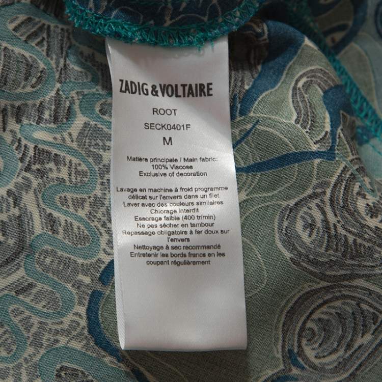 Pre Owned Zadig and Voltaire Blue Root Print Raw Edge Detail Dress M