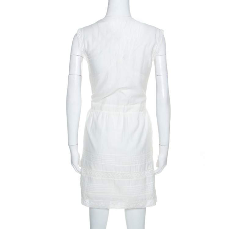 Pre Owned Zadig and Voltaire White Cotton Lace Detail Sleeveless Dress S