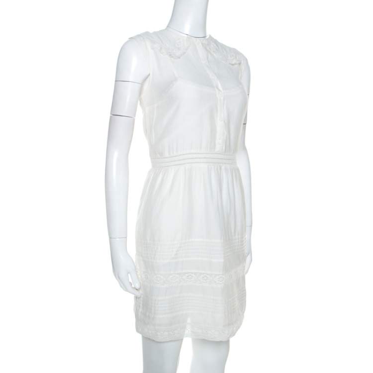 Pre Owned Zadig and Voltaire White Cotton Lace Detail Sleeveless Dress S