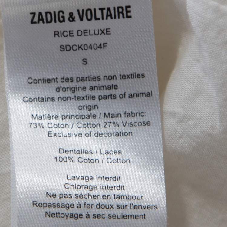 Pre Owned Zadig and Voltaire White Cotton Lace Detail Sleeveless Dress S