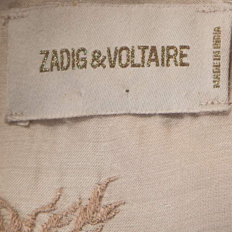 Pre Owned Zadig & Voltaire Beige Embroidered Satin Lace Trim Toxanne Brod Top S
