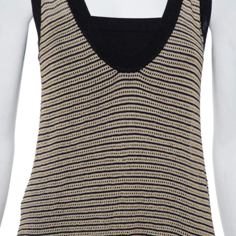 Pre Owned Zadig & Voltaire Cream Striped Knit Joss Fishnet Tank Top M