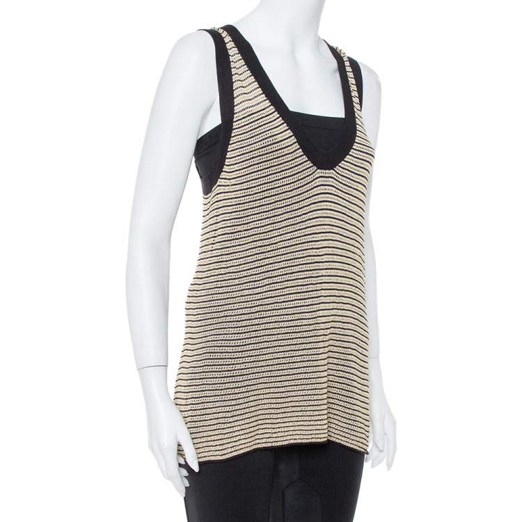 Pre Owned Zadig & Voltaire Cream Striped Knit Joss Fishnet Tank Top M