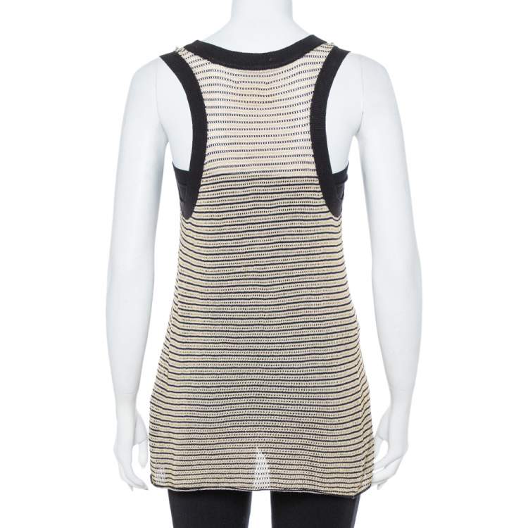Pre Owned Zadig & Voltaire Cream Striped Knit Joss Fishnet Tank Top M
