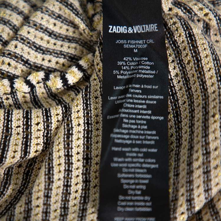 Pre Owned Zadig & Voltaire Cream Striped Knit Joss Fishnet Tank Top M