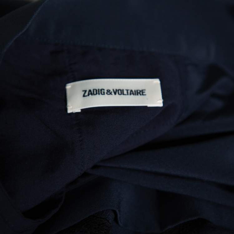 Pre Owned Zadig and Voltaire Navy Blue Crepe Joslin CDC Lace Skirt S