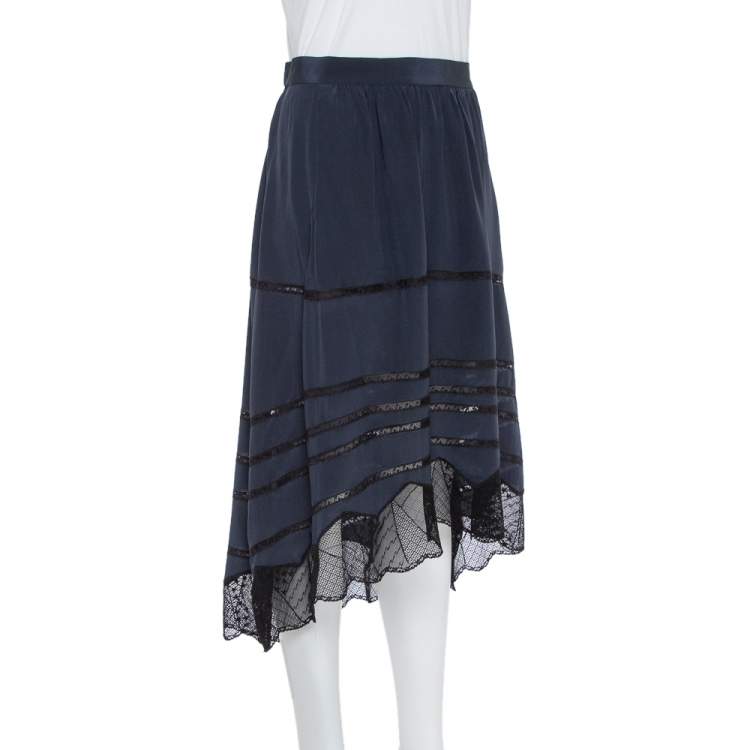 Pre Owned Zadig and Voltaire Navy Blue Crepe Joslin CDC Lace Skirt S