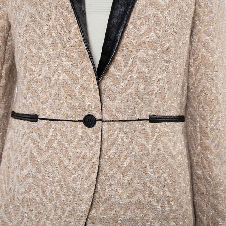 Pre Owned Zadig and Voltaire Beige Lurex Detail Leather Trim Detail Victana Deluxe Blazer M