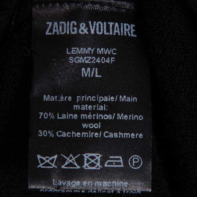 Pre Owned Zadig & Voltaire Black Cashmere Wool Studded Lemmy Cardigan M/L