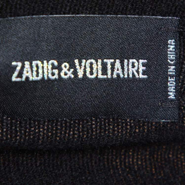 Pre Owned Zadig & Voltaire Black Cashmere Wool Studded Lemmy Cardigan M/L