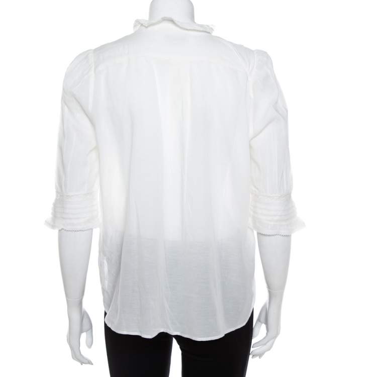 Pre Owned Zadig & Voltaire White Cotton Voile Tix Lace Tunic Top L