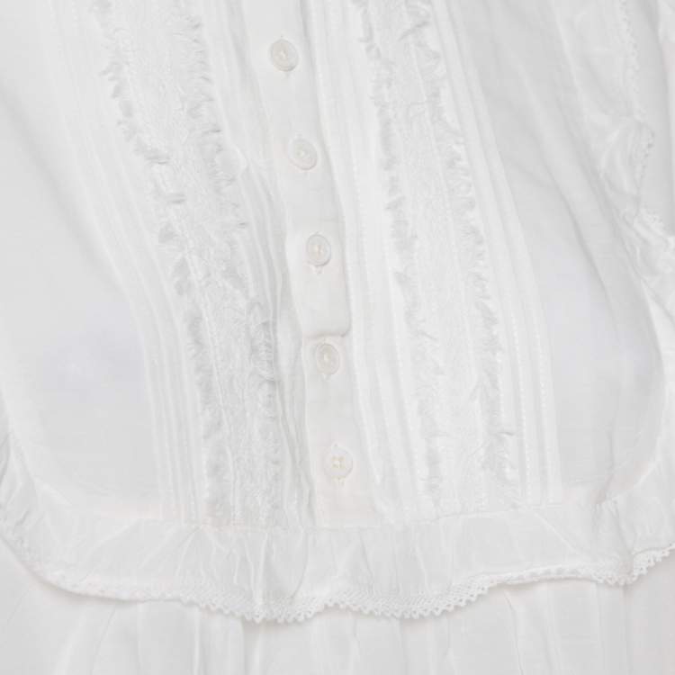 Pre Owned Zadig & Voltaire White Cotton Voile Tix Lace Tunic Top L