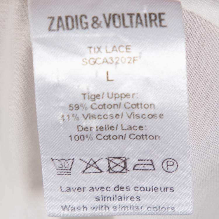 Pre Owned Zadig & Voltaire White Cotton Voile Tix Lace Tunic Top L