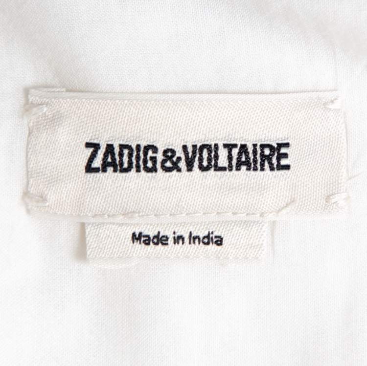 Pre Owned Zadig & Voltaire White Cotton Voile Tix Lace Tunic Top L