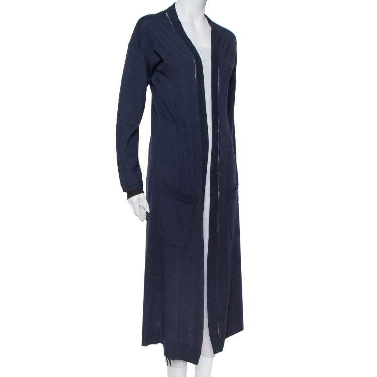 Pre Owned Zadig & Voltaire Navy Blue Merino Wool Romy Long Cardigan L