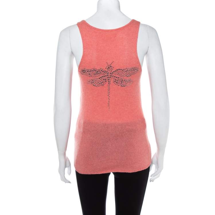 Pre Owned Zadig & Voltaire Pink Cashmere Butterfly Embellished Tank Top S