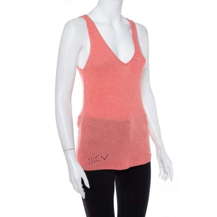 Pre Owned Zadig & Voltaire Pink Cashmere Butterfly Embellished Tank Top S