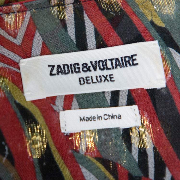 Pre Owned Zadig & Voltaire Green Printed Fil Coupe Faux Wrap Asymmetric Hem Roumi Deluxe Dress S