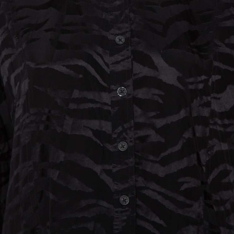 Pre Owned Zadig & Voltaire Black Silk Jacquard Button Front Shirt M