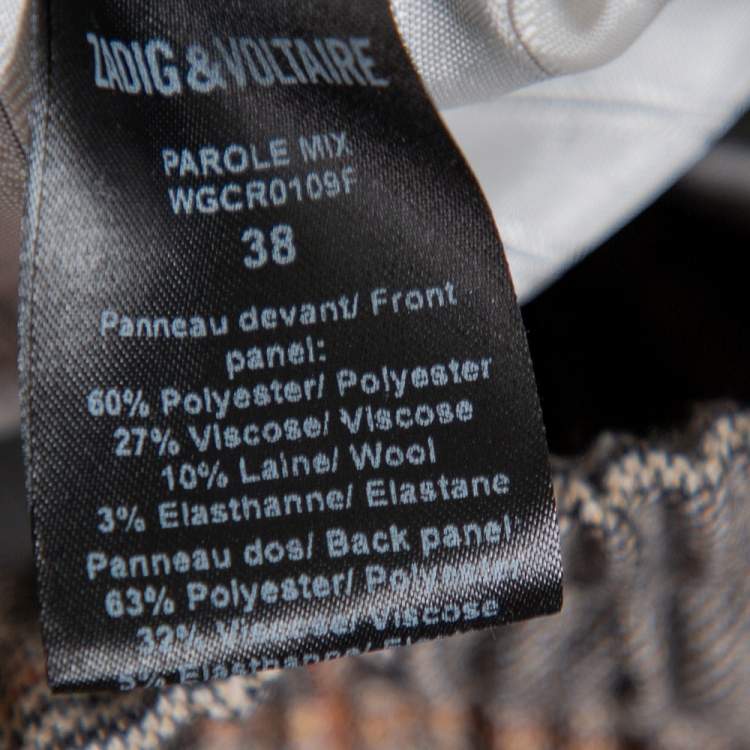 Pre Owned Zadig and Voltaire Grey Checkered Wool Blend Parole Mix Pants M