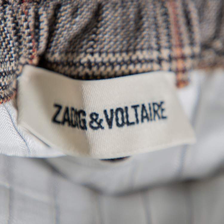 Pre Owned Zadig and Voltaire Grey Checkered Wool Blend Parole Mix Pants M