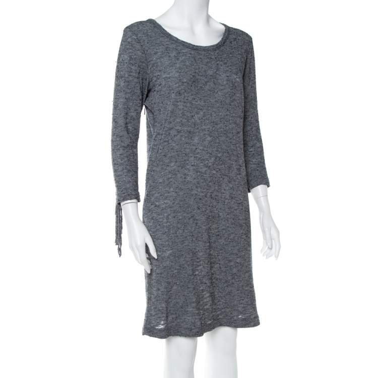 Pre Owned Zadig & Voltaire Grey Wool Winter Fringes Mini Dress S
