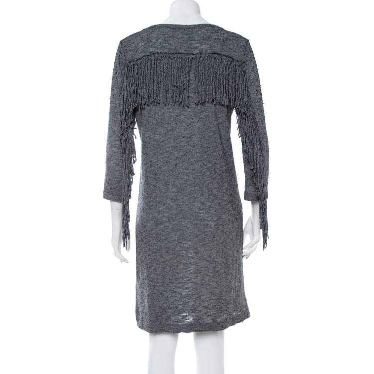 Pre Owned Zadig & Voltaire Grey Wool Winter Fringes Mini Dress S