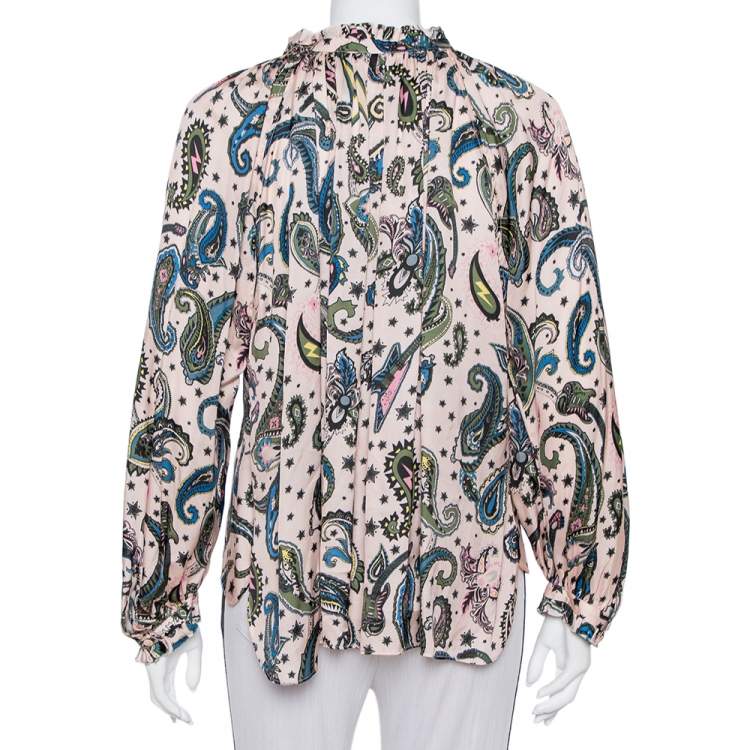 Pre Owned Zadig&Voltaire Pale Pink Paisley Printed Crepe Therese Top M