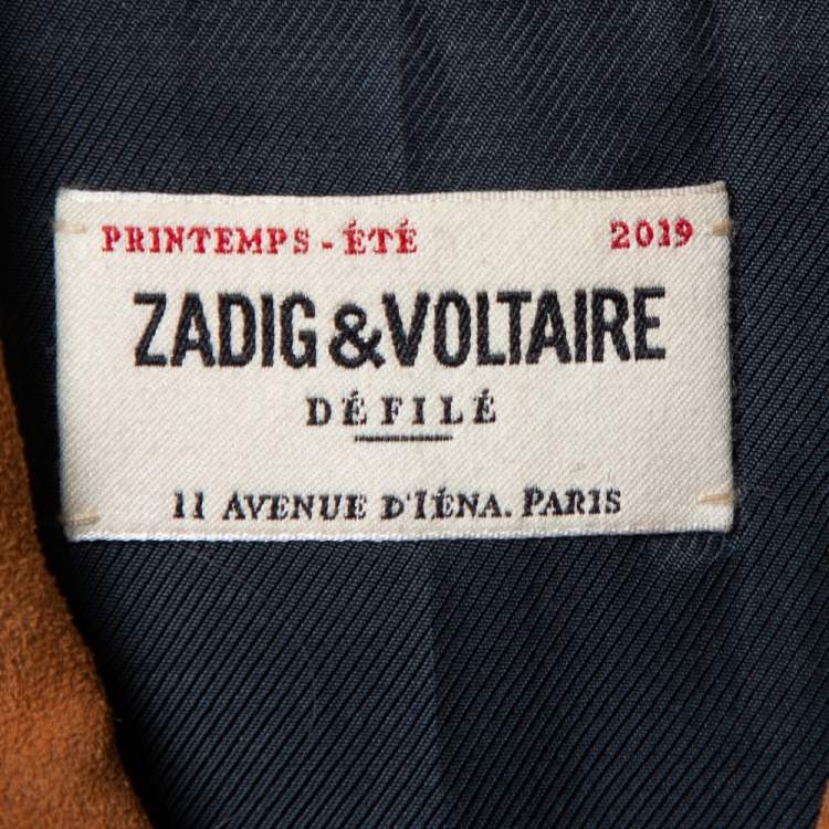 Pre Owned Zadig & Voltaire Brown Suede Distressed Trim Detail Zip Front Leonna Jacket M