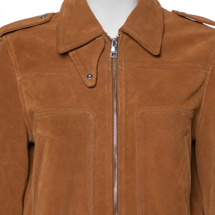 Pre Owned Zadig & Voltaire Brown Suede Distressed Trim Detail Zip Front Leonna Jacket M