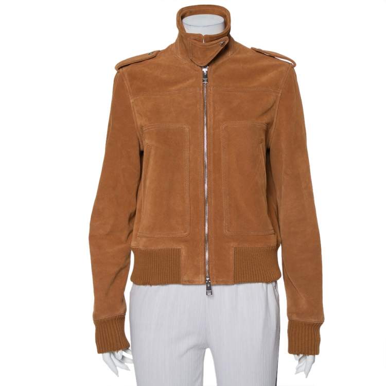 Pre Owned Zadig & Voltaire Brown Suede Distressed Trim Detail Zip Front Leonna Jacket M