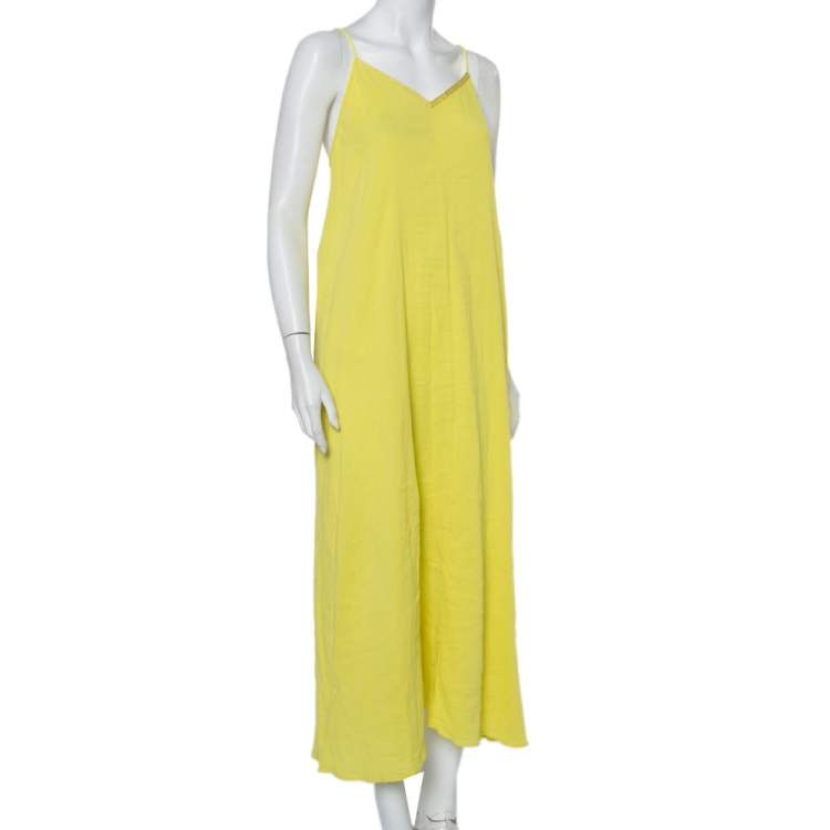 Pre Owned Zadig & Voltaire Yellow Cotton Open Back Ralia Maxi Dress M 