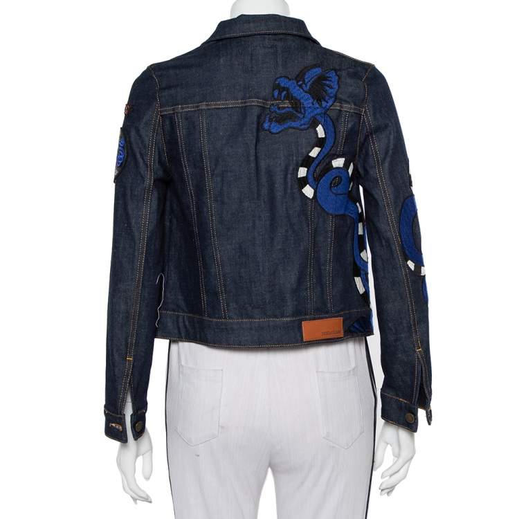 Pre Owned Zadig & Voltaire Navy Blue Denim Applique Detail Kioky Brode Jacket XS