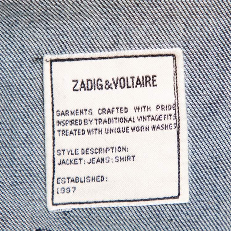 Pre Owned Zadig & Voltaire Navy Blue Denim Applique Detail Kioky Brode Jacket XS