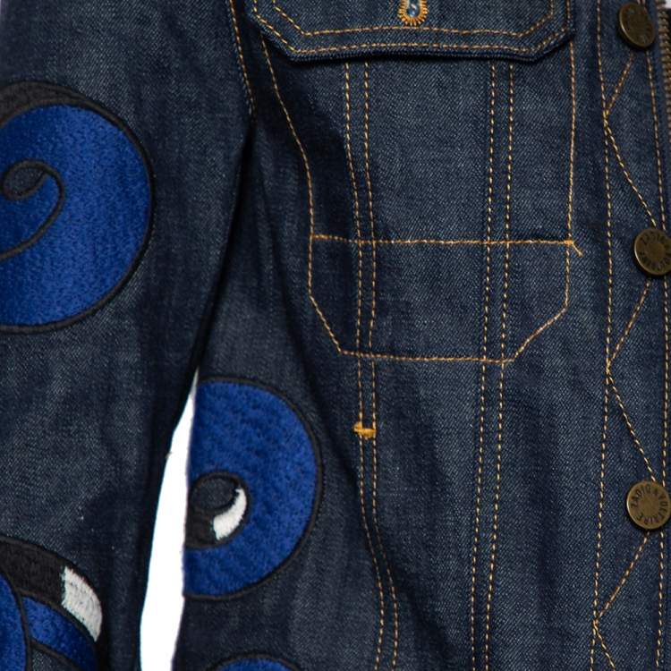 Pre Owned Zadig & Voltaire Navy Blue Denim Applique Detail Kioky Brode Jacket XS