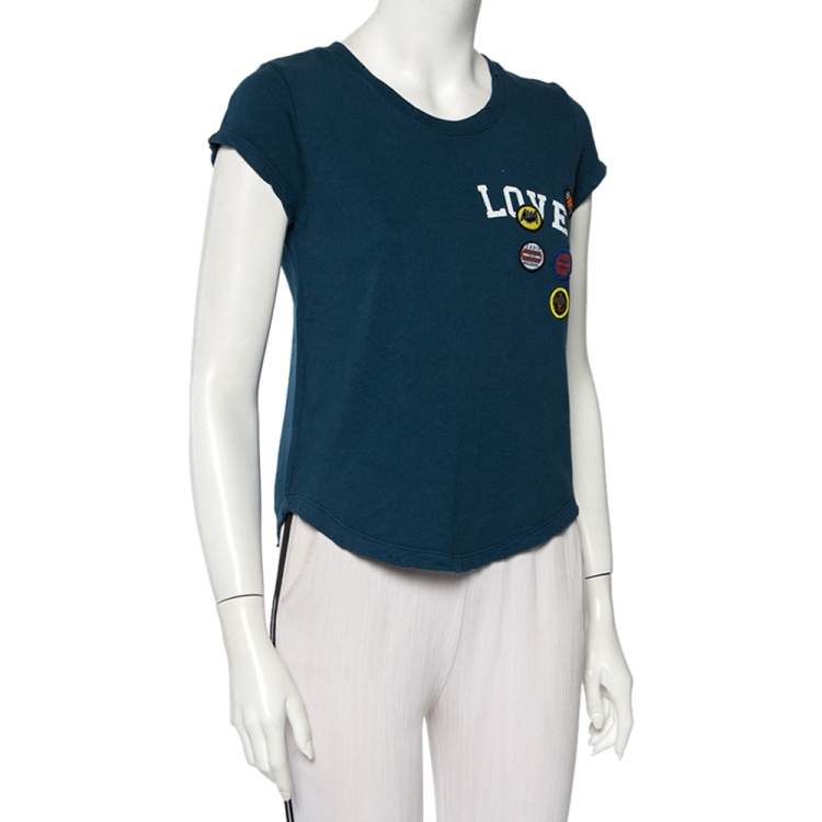 مملوكة مسبقًا Zadig and Voltaire Dark Teal Cotton Knit Seattle Bis Overdyed T-Shirt XS