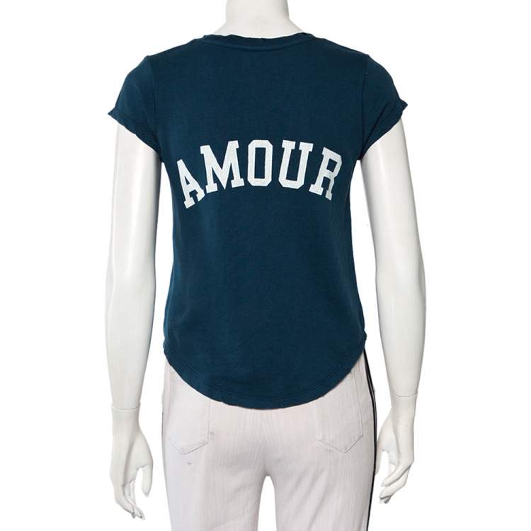 مملوكة مسبقًا Zadig and Voltaire Dark Teal Cotton Knit Seattle Bis Overdyed T-Shirt XS