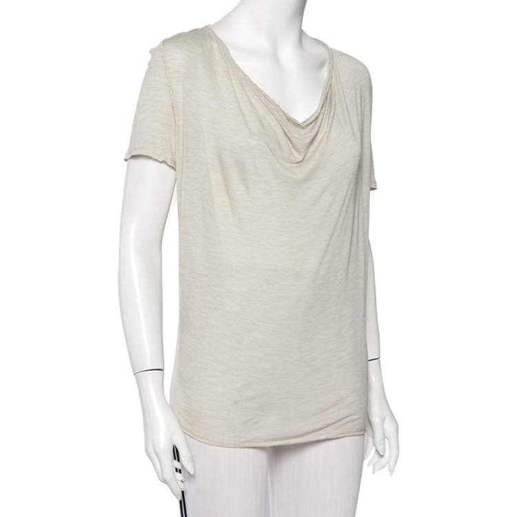 Pre Owned Zadig and Voltaire Beige Knit Scoop Neck Anyssa Deluxe T-Shirt S