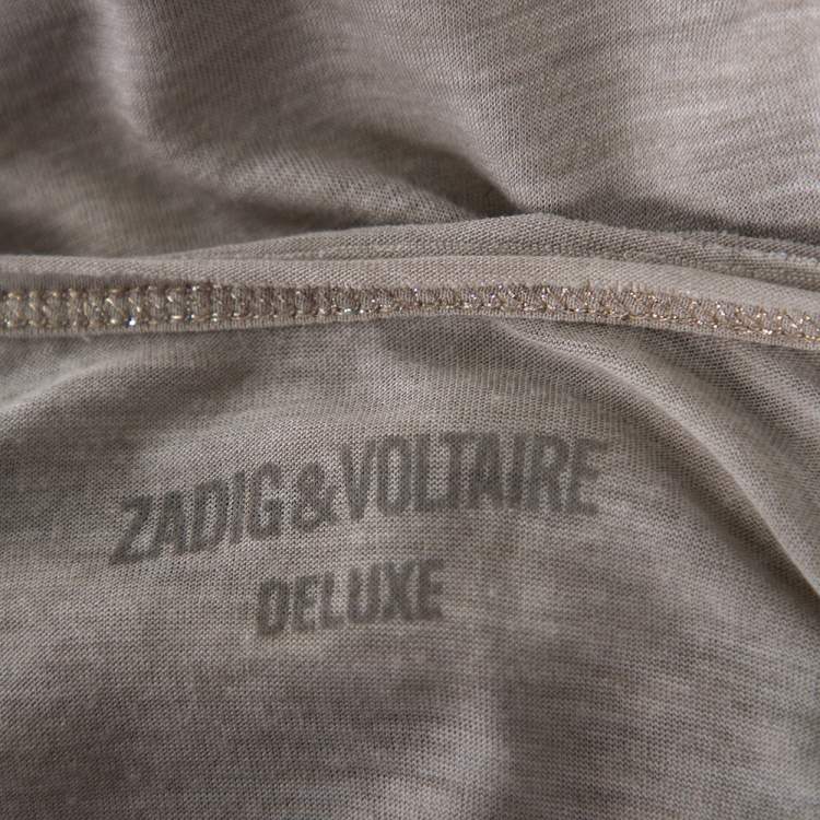 Pre Owned Zadig and Voltaire Beige Knit Scoop Neck Anyssa Deluxe T-Shirt S