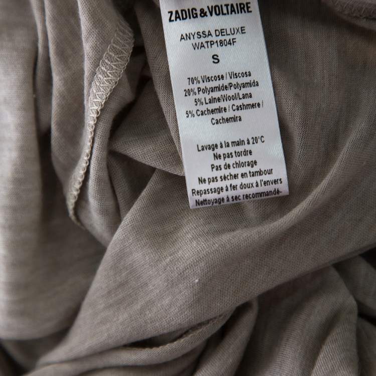 Pre Owned Zadig and Voltaire Beige Knit Scoop Neck Anyssa Deluxe T-Shirt S