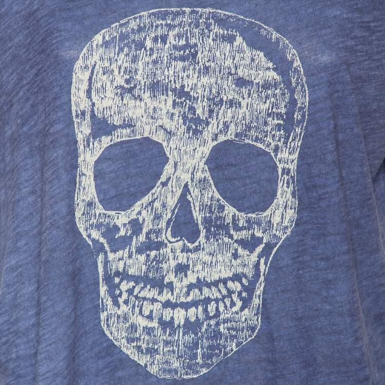 Pre Owned Zadig & Voltaire Blue Skull Printed Pigmented Cotton Rica Oversized T-Shirt S