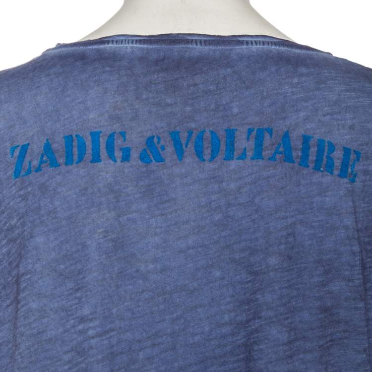 Pre Owned Zadig & Voltaire Blue Skull Printed Pigmented Cotton Rica Oversized T-Shirt S