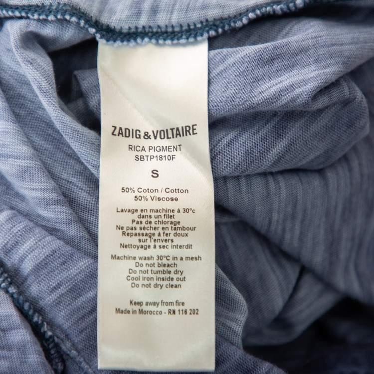 Pre Owned Zadig & Voltaire Blue Skull Printed Pigmented Cotton Rica Oversized T-Shirt S