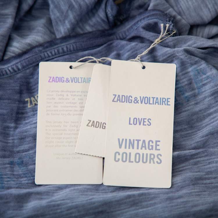Pre Owned Zadig & Voltaire Blue Skull Printed Pigmented Cotton Rica Oversized T-Shirt S