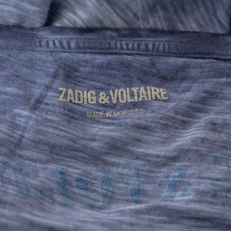 Pre Owned Zadig & Voltaire Blue Skull Printed Pigmented Cotton Rica Oversized T-Shirt S