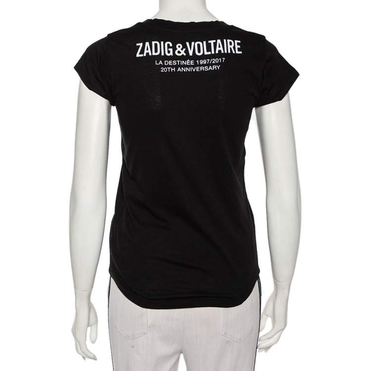 Pre Owned Zadig and Voltaire Black Cotton Knit Skinny Souvenir T-Shirt S