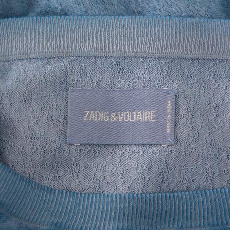 Pre Owned Zadig and Voltaire Blue Stone Wash Wool Boatneck Flint Sweater XS